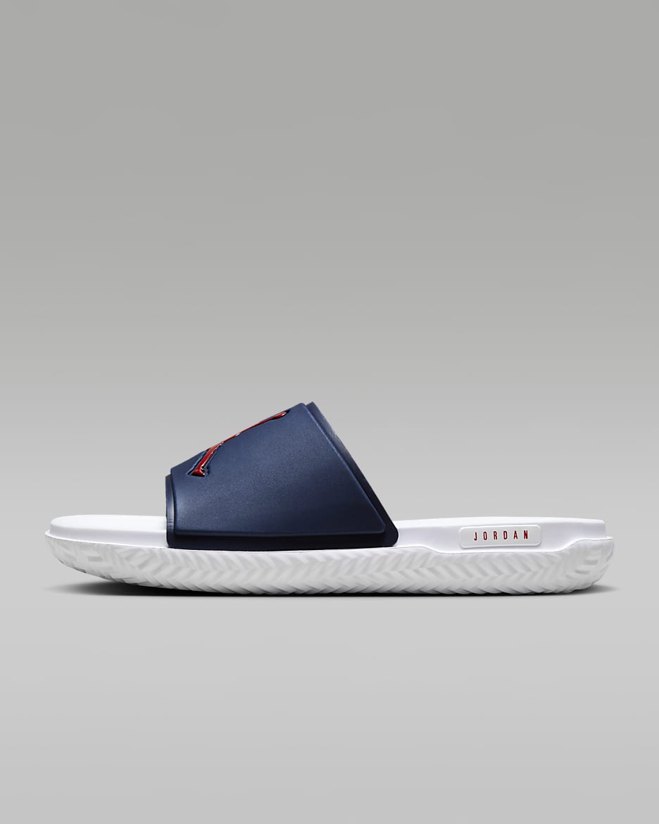 Blue jordan slides best sale